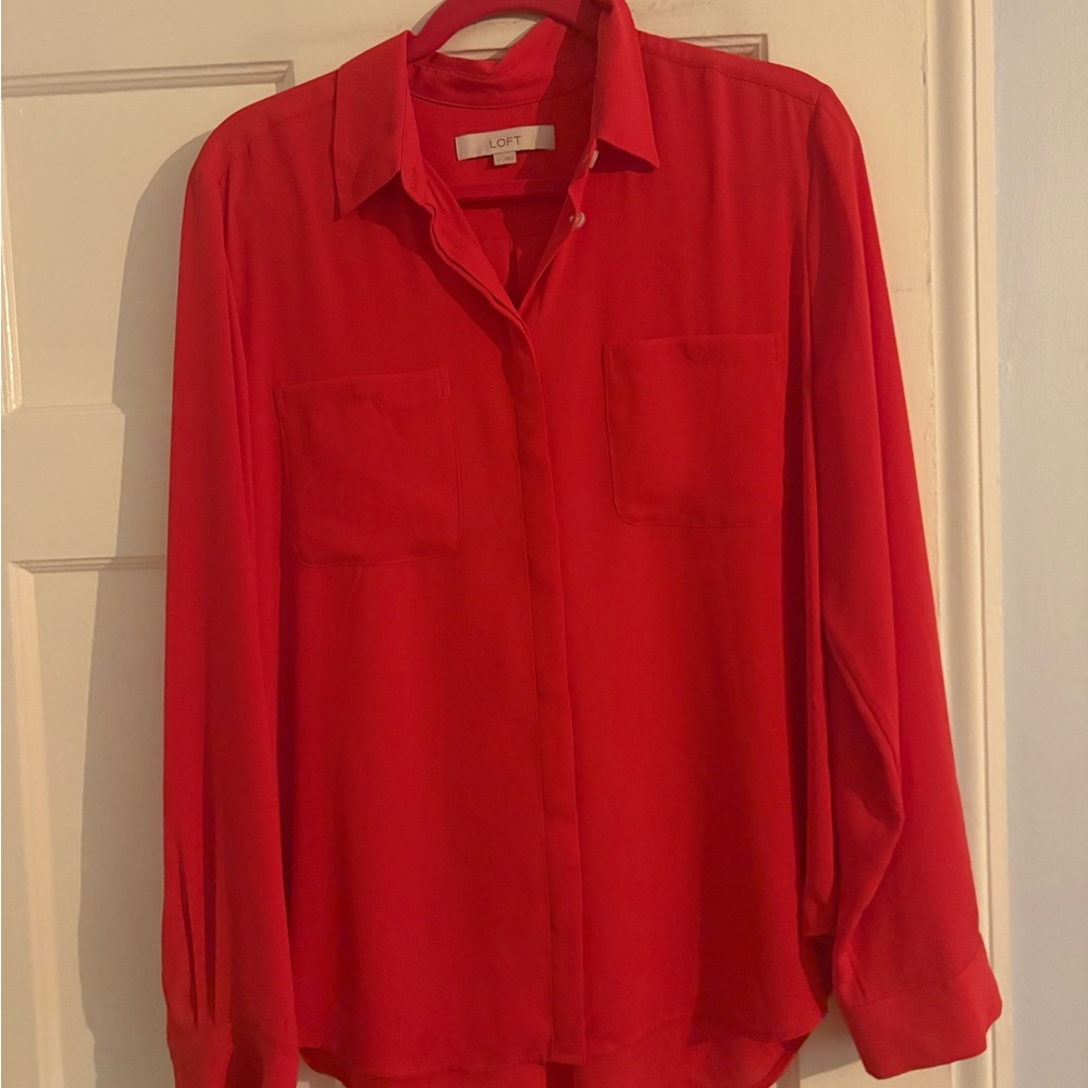 LOFT Vibrant Red Utility Blouse